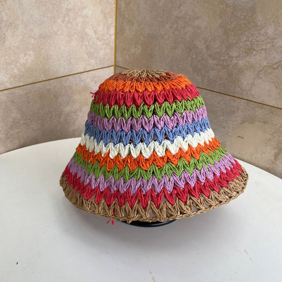 Womens Straw Hat Rainbow Crochet Hand-made Panamas UV Protection Sun Visor Beach Hats Women Visors Foldable Summer Sun Hat