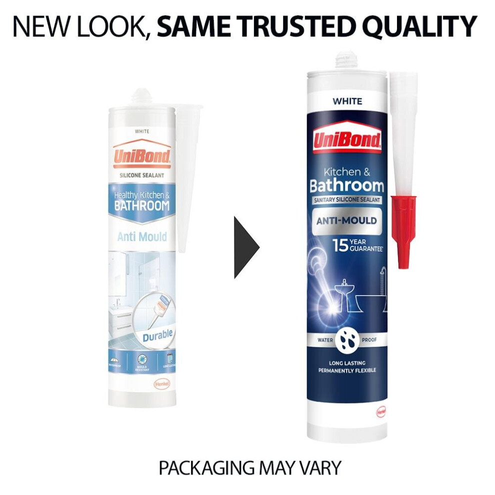 Unibond 2079356 Anti-Mould Kitchen & Bathroom Sealant Cartridge White 274g