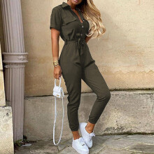 (Army Green, XXL=UK SIZE 14) Womens Belted Jumpsuits Playsuit Ladies Cargo Trousers Stripes Tie Waist Rompers