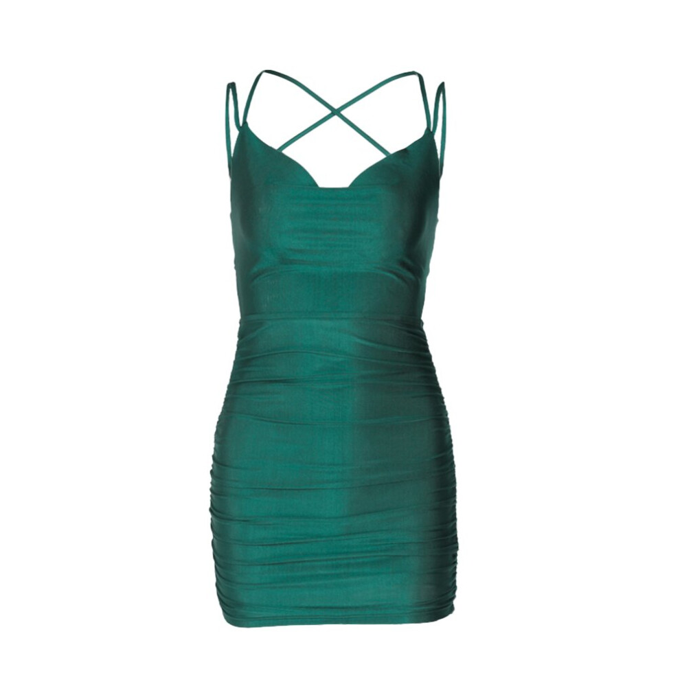 Solid Ruched Sexy Y2k Women Strap Mini Dress Lace Up Backless Bodycon Bandage Party Club Streetwear Summer Slim-image-OPC-PBQDTZ7-NEW