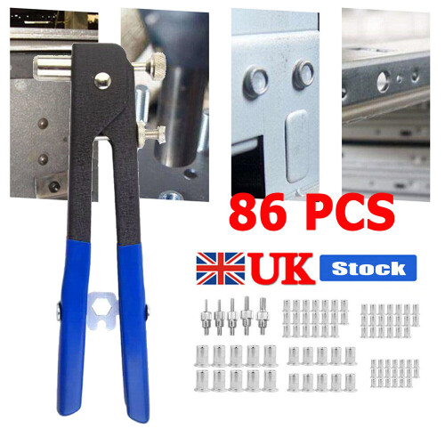 86PCS Threaded Nut Riveter Gun Wrench M3-M8 Insert Kit Rivnut Nutsert