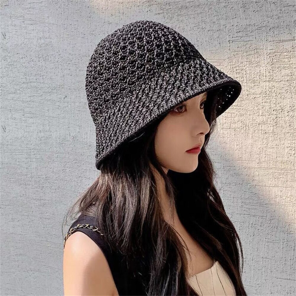 Spring Summer Bucket Hat Women Men Hollow Knitted Hat Solid Sunhat Fisherman Caps Casual Foldable Beach Caps-image-OPC-PBQDWKT-NEW