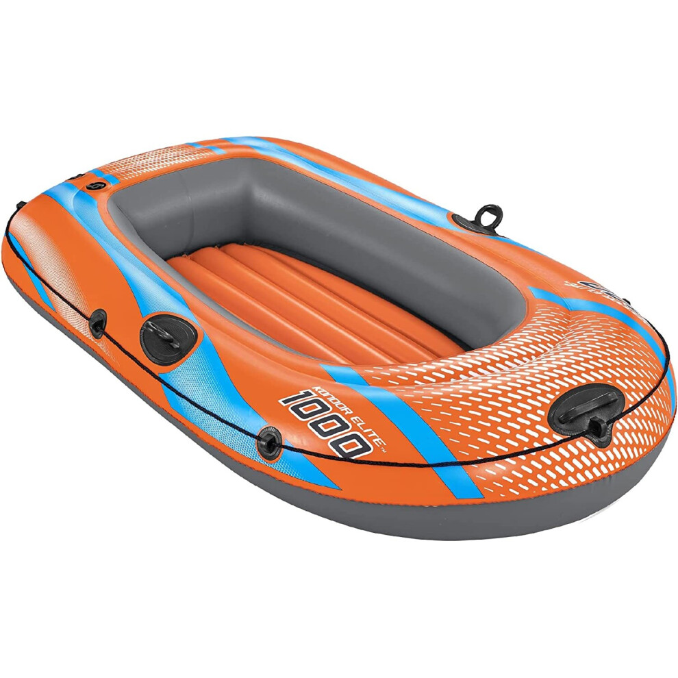 Bestway Inflatable Boat, Kondor Elite, One-Man Raft With Heavy Duty Handles And Interlocking Valves Hand Pump