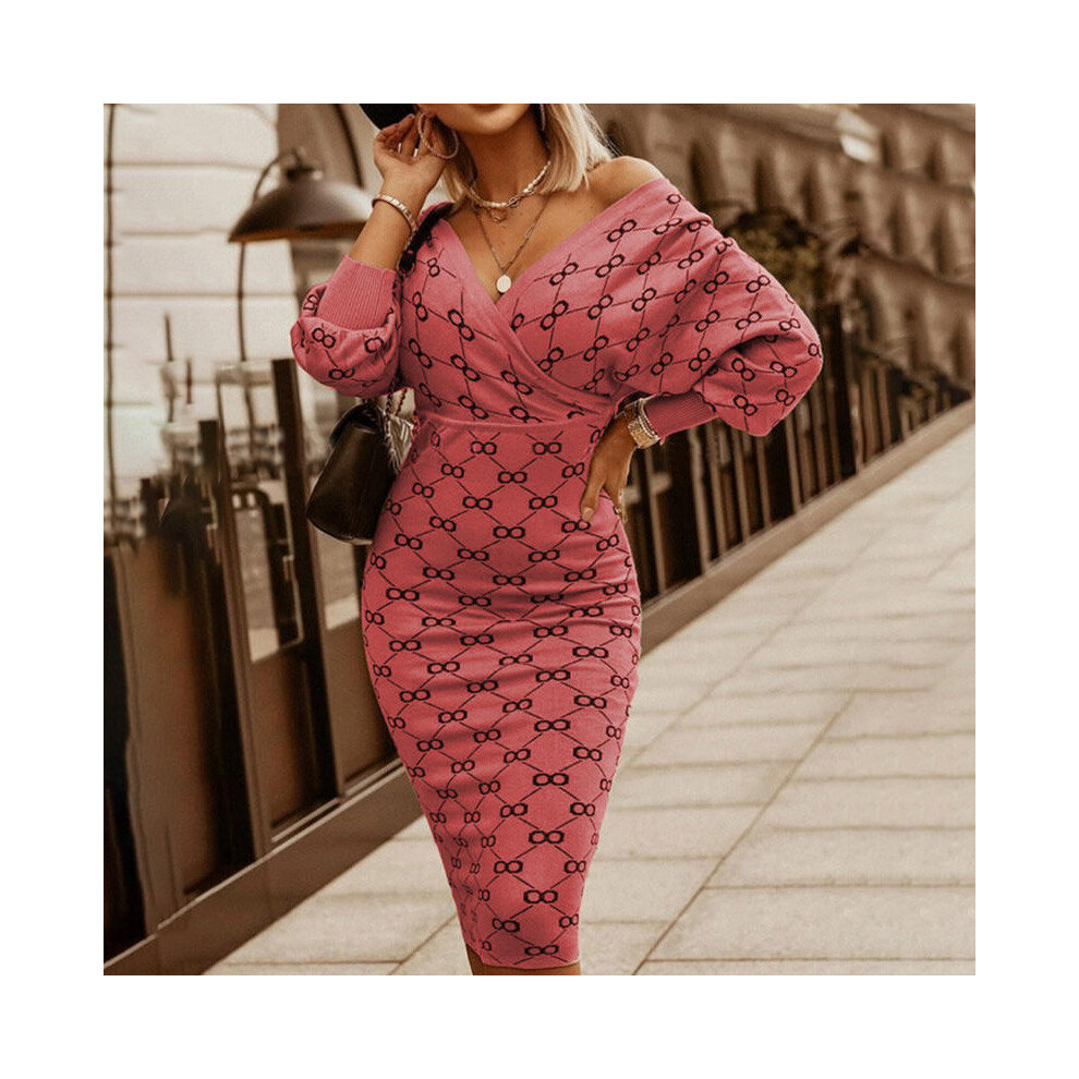 Women's dress with v-neck printed striped-image-OPC-PBQDYPJ-NEW