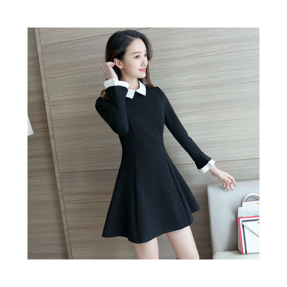 Long Sleeve Dress Women Notched Patchwork Pleated Casual Mini Dresses Loose Office Ladies Womens Slim Vestidoes-image-OPC-PBQDYQG-NEW