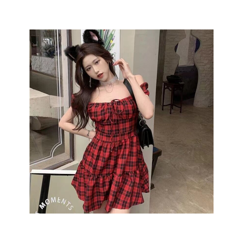 Dresses Woman Plaid Casual Streetwear Sweet Ladies Puff-sleeve Style Ins Retro All-match Summer-image-OPC-PBQDYW7-NEW