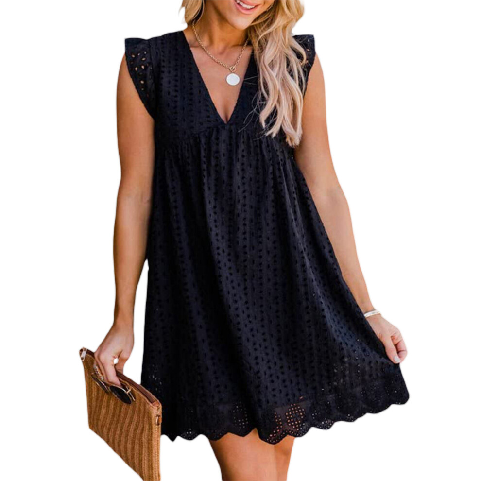 California Romper Dress with Lined Shorts for Women Sexy V-Neck Ruffle Sleeve Mini Dresses Summer Casual Outfits-image-OPC-PBQDZ7H-NEW
