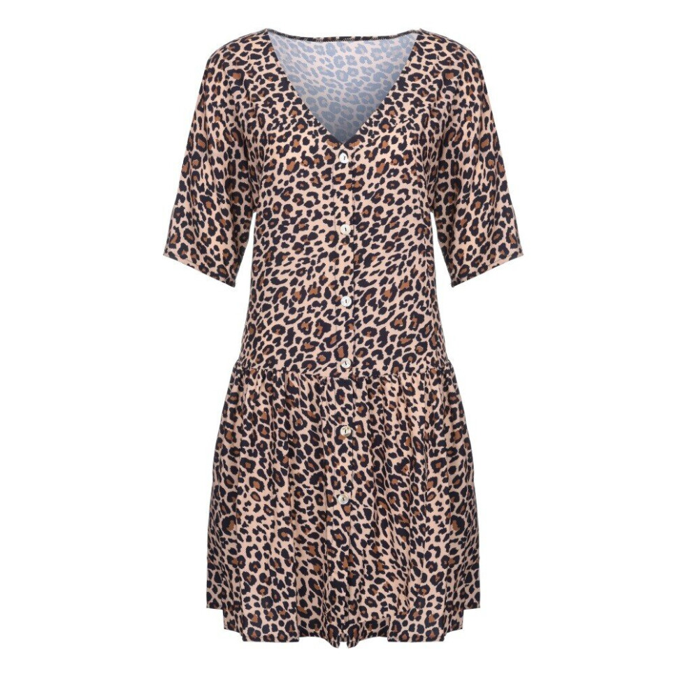 Sexy Womens Loose Dress Ladies Open Leopard Splice Print Button Casual Party Dress Short Sleeve Beach Dresses Vestidos-image-OPC-PBQDZ7P-NEW