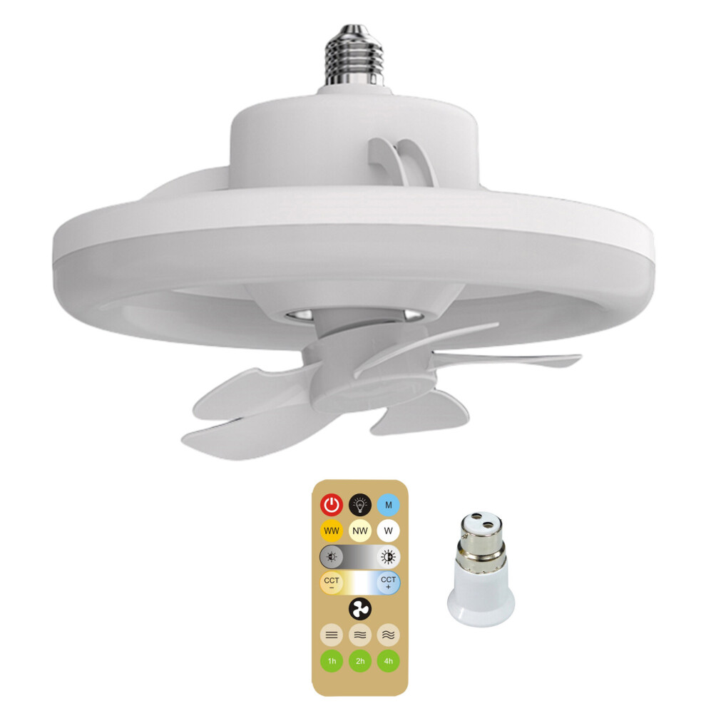 (26cm) 360 Degree Oscillating Ceiling Fan Light with Remote Control & B22 to E27 Adapter 3000-6000k for Study Bedroom Bathroom