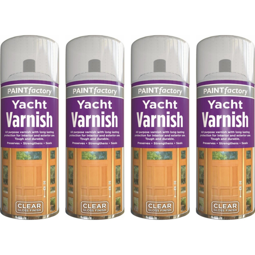 4 x 250ml Clear Yacht Varnish Spray Exterior Interior Waterproof