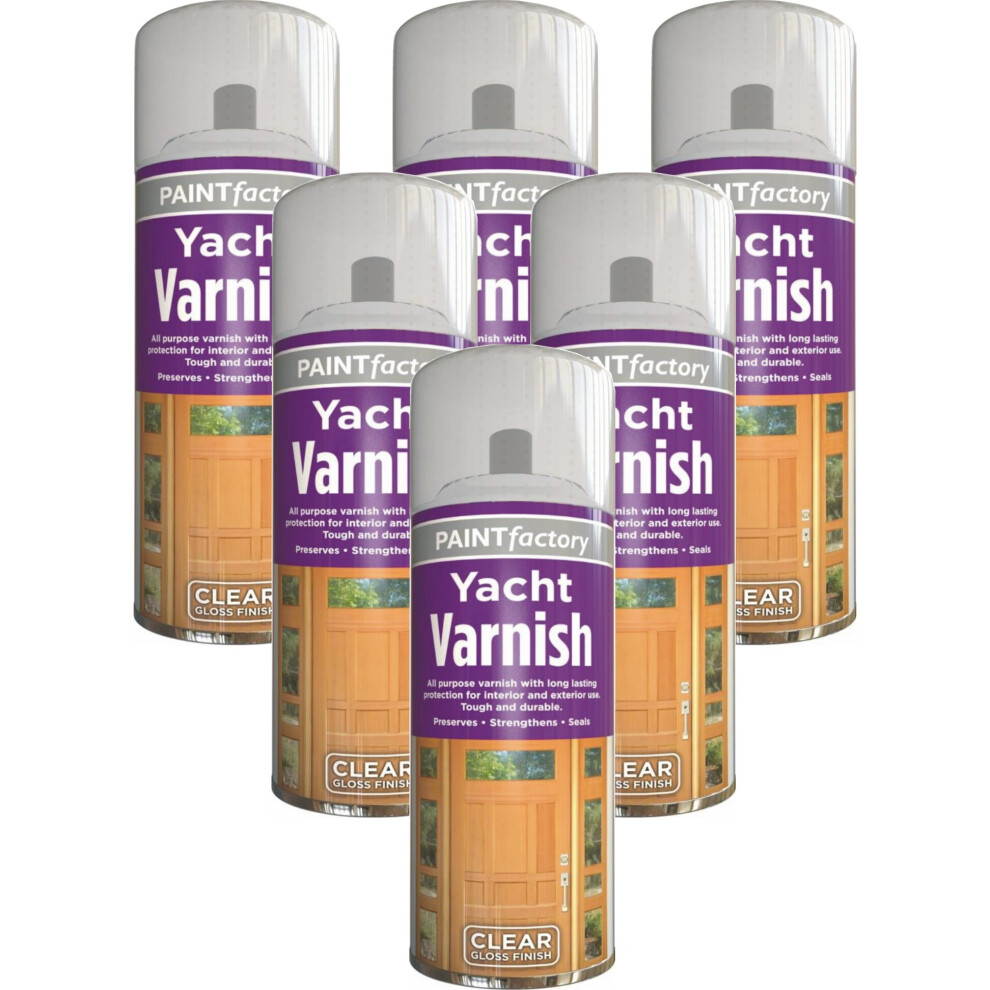 6 x 250ml Clear Yacht Varnish Spray Exterior Interior Waterproof