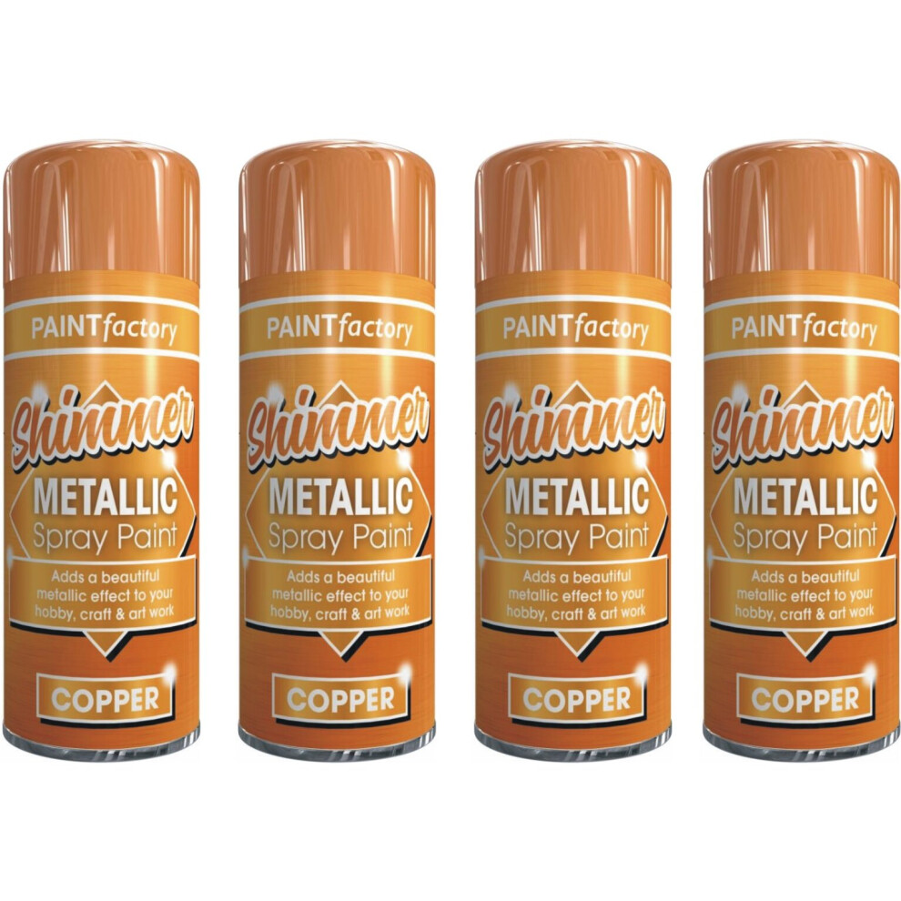 4 x 200ml Metallic Copper Spray Paint Interior Exterior Aerosol Can