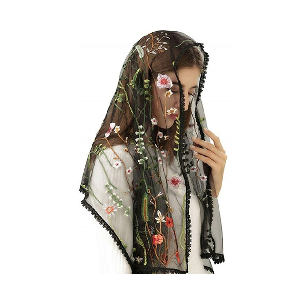 Floral sheer Shawl Embroidered Floral Shawl Headscarf Tudung Hijab Headcovering Scarf Church Shawl Wraps For Women-image-OPC-PBQFDFF-NEW
