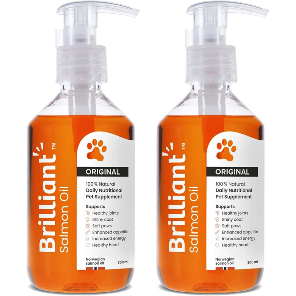 Salmon Brilliant Oil For Dogs, Cats, Puppy, Horse, Pure Omega, 6 & 9 Fish Oil Food Supplement Health & Natural Coat Hofseth Biocare (2X300ml) Size 3