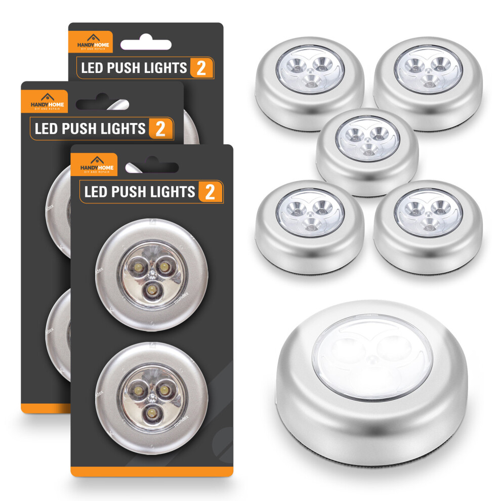 6pk Push LED Lights Battery Powered, Small Stick On Lights