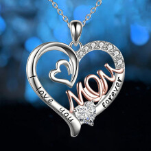 Jewelry Heart Mom Double Love Mother Necklace for Women Zircon Letter Initial Pendant Chain Necklace Mothers Gift