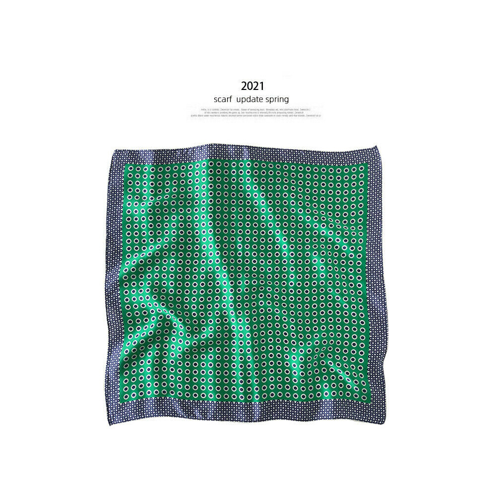 Green Scarf Women 100% Silk Kerchief Bandana Stylish Dot Print Turban Head Neck Hairband Bow Tied 53*53cm-image-OPC-PBQFDV6-NEW