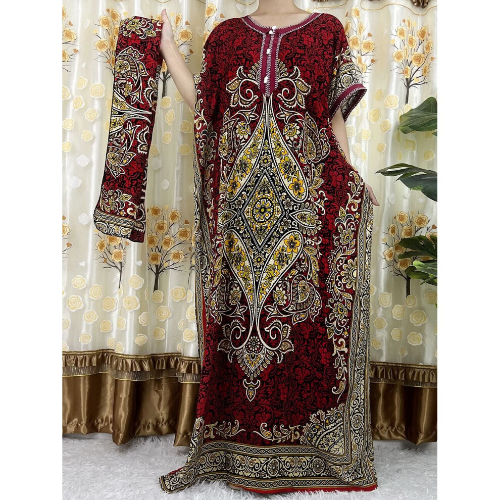 African Style Short Sleeve Cotton Vintage Floral Dress For Women Casual Loose Size Long Woman Bonbou Kaftan Dress on OnBuy