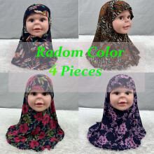 Muslim Kids Girls Hijab One Piece Amira Hat Floral Random Hijabs Islamic Prayer Scarf Shawl Wrap Arab Headscarf Cover Caps