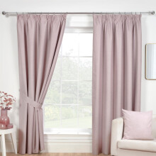 (Pink, 46x90") Sundour Eclipse Blackout Pencil Pleat Curtains Fully Lined Ready Made Curtain Pair