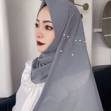 Bow Muslim Girls Long Bubble Chiffon Plain Scarf Hijabs