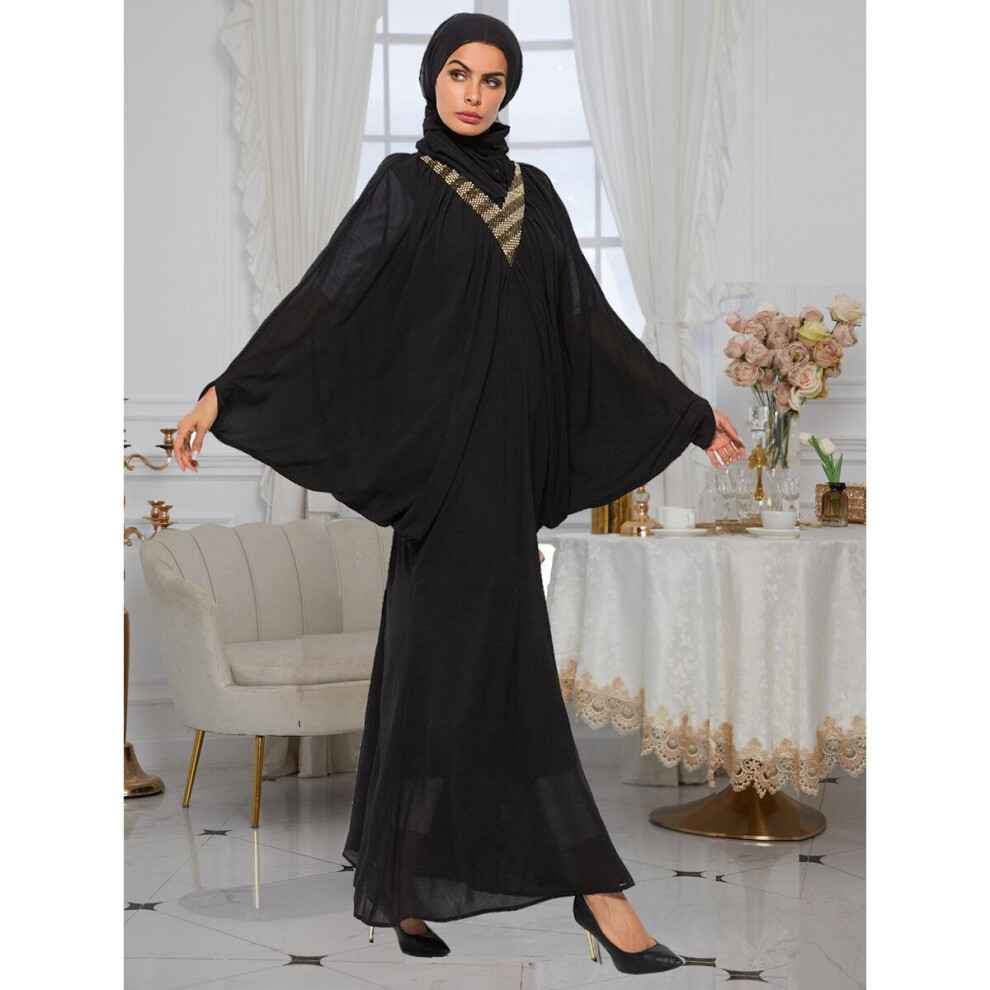 Middle East Arab Women's Moslem Chiffon Scalded Dress Bat Sleeve Long Dress Without Headband Hijab Dress Turkey Abaya-image-OPC-PBQFG5W-NEW