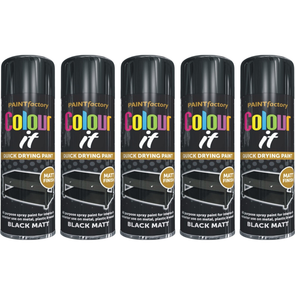 5 x 250ml Black Spray Paint Matt finish Interior & Exterior Wood Metal