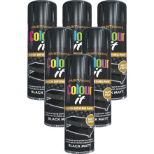 6 x 250ml Black Spray Paint Matt finish Interior & Exterior Wood Metal