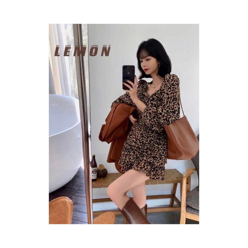 Leopard Dresses Women Mini Long Sleeve Slim Dating Ladies Square Collar Autumn French Student Clothing Vestido Club-image-OPC-PBQFCCC-NEW
