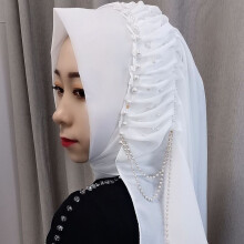 Chiffon Muslim Scarf Hijab Pearls Beading Women's Wrap Head Scarfs Islam Headscarf Ladies Turban Cap