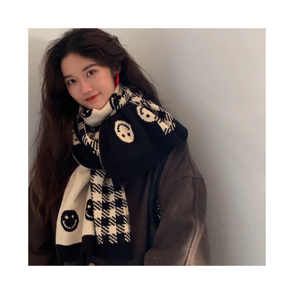 Wool Knitted Scarf Double-sided Smiley Face Scarf Women's Winter Scarf and Foulard Shawl for Female-image-OPC-PBQFHFB-NEW