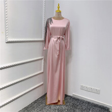 Ramadan Eid Mubarak Satin Abaya Maxi Dress for Women Appliques Muslim Long Hijab Dresses Islam Dubai Turkey Clothing