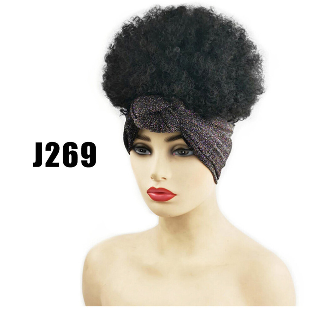 Unisex Multicoloured Qy Hair Headband Wig Short Afro Kinky Curly Wig Synthetic Wrap Head Wigs For African Women Turban Hair Wigs