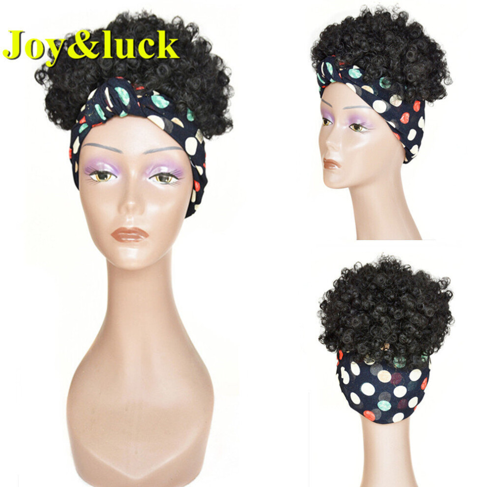 Unisex Multicoloured Synthetic Headband Wig Red Turban Linked Bangs Wigs For African Women Short Curly Wrap Hair Wig