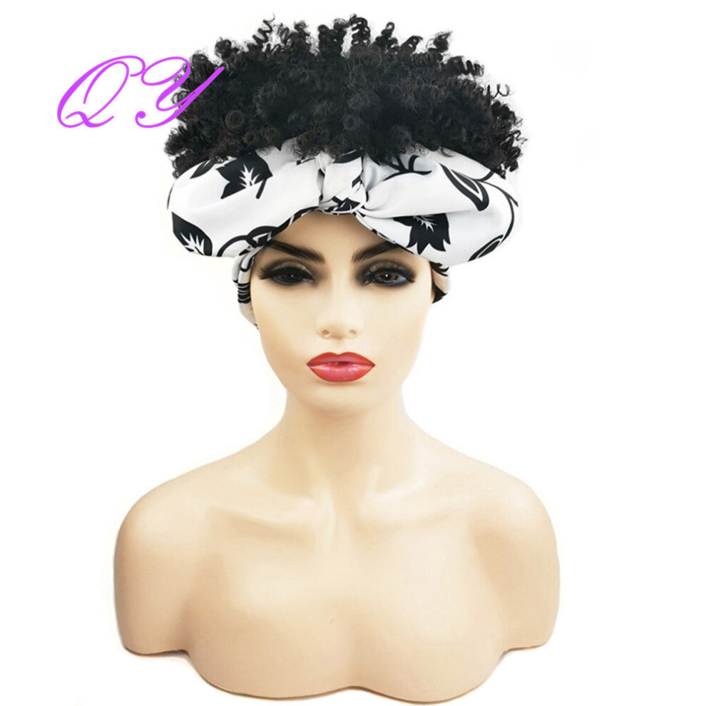 Unisex Multicoloured Synthetic Headband Wig Short Afro Kinky Curly Wigs For African Women Purple Wrap Turban Hair