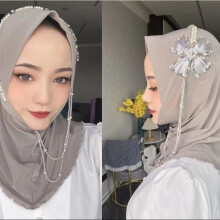 Clover Muslim Young Girls Pearls Beading Decor Turban Hijab