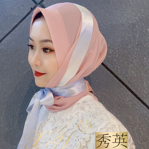 Triangular Chiffon Hijab Muslim Gilrs Ribbon Wrap