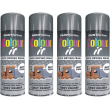 4 x 250ML Grey Primer Spray Paint For Metal Wood Plastic Matt Finish
