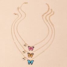 3 Pcs Set Colorful Little Butterfly Pendant Necklace for Girls BFF Children Necklace Ins Style Sweet Jewelry