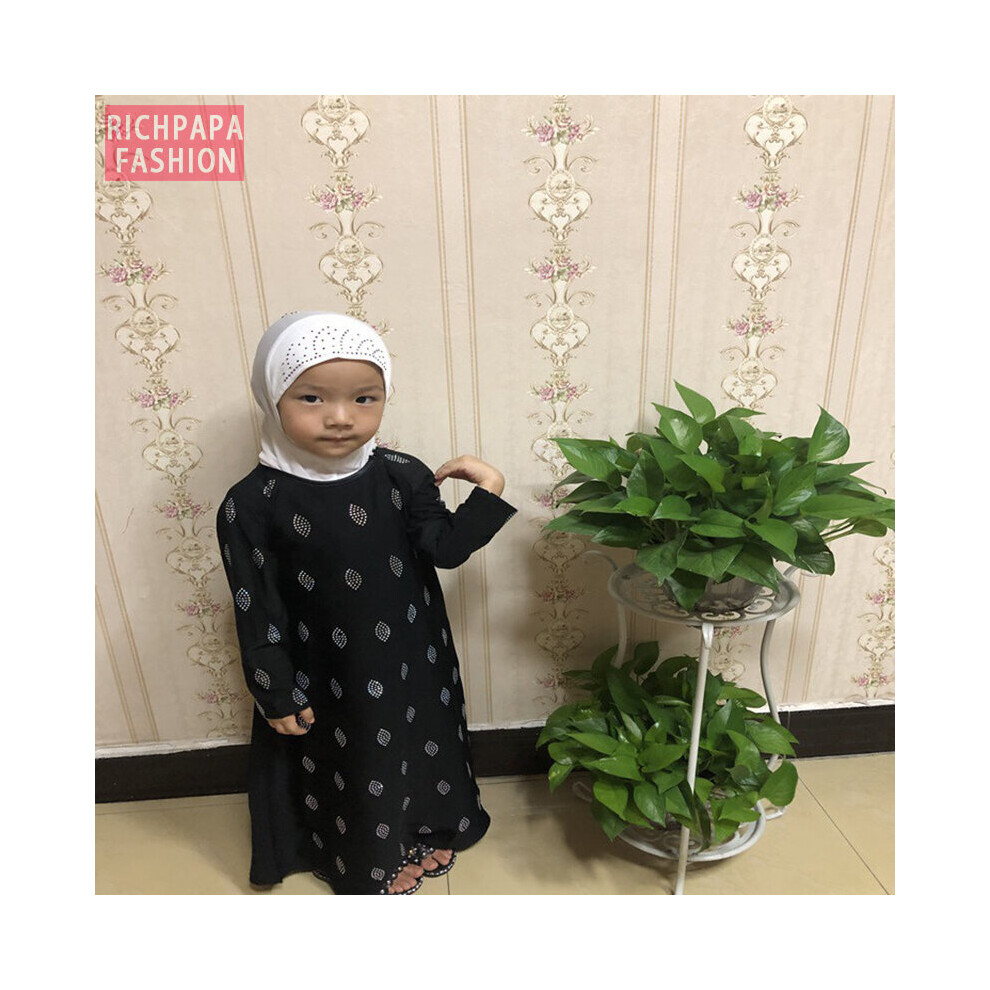 ODIZLI Kids Girls Muslim Abaya Maxi Dress Long Sleeve Snap Fastening