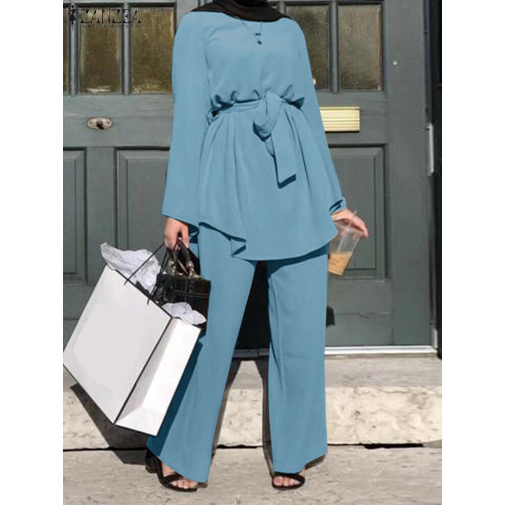 Women Autumn Blouses Muslim Sets Long Sleeve Blouses Pants Abaya Solid Islamic Clothing 2PCS Oversized-image-OPC-PBQFTCF-NEW