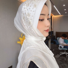 Musilm Young Girls Diamonds Ribbons Decor Lady Hijabs