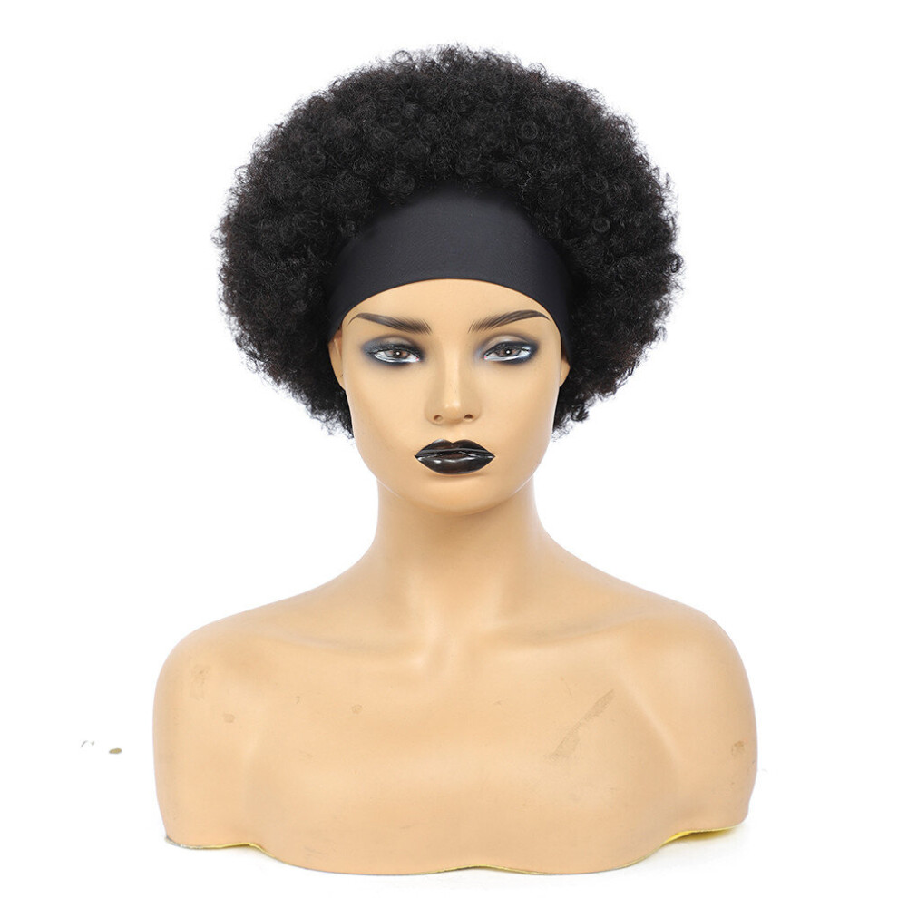 Unisex Multicoloured Natural Short Curly Human Hair Afro Kinky Curly Wigs For Women Turban Headband Wig Brown Wigs