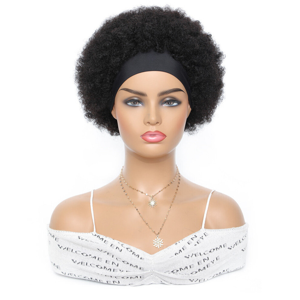Afro Puff Curly Wig Short Headband Curly Wig Head Wrap Wig Brazilian Human Hair Wigs for Women Turban Wrap Wig