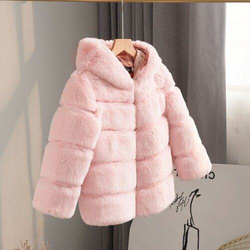 (Pink, 6-7 Years) Kids Girls Rabbit Fur Coat Padded Winter Jacket UK