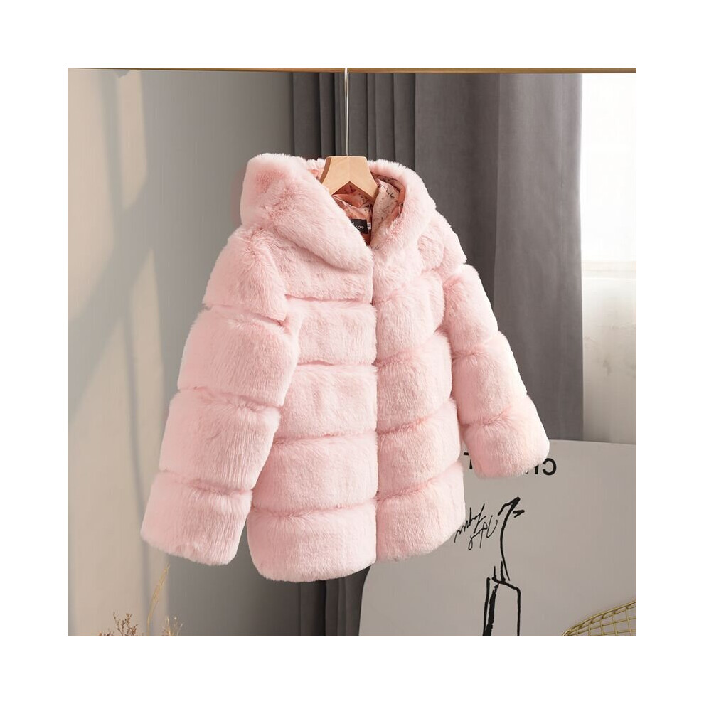 (Pink, 6-7 Years) Kids Girls Rabbit Fur Coat Padded Winter Jacket UK