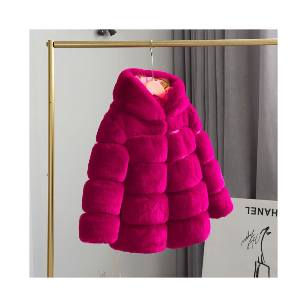 (Rose, 6-7 Years) Kids Girls Rabbit Fur Coat Padded Winter Jacket UK