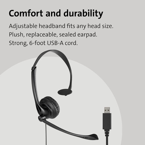 Kensington K80100WW USB Mono Headset with Inline K80100WW 2