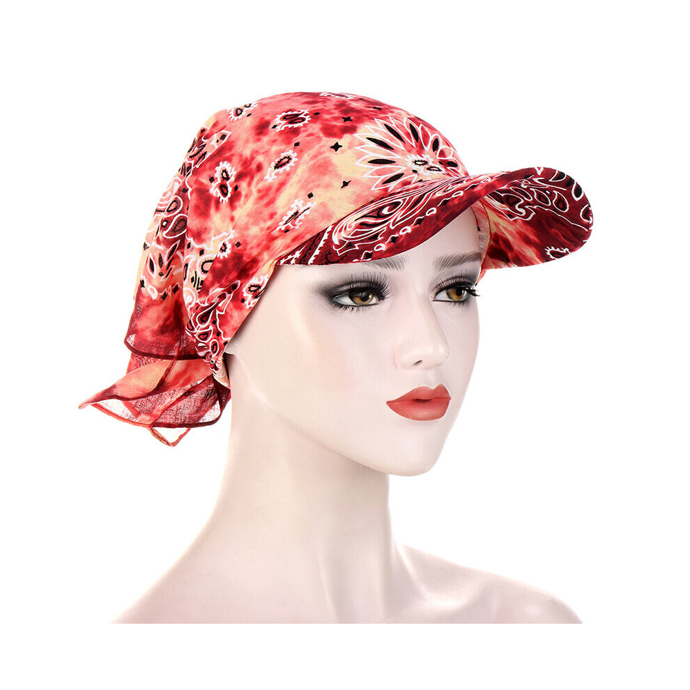 Women Scarf Cap Hedging Flower Printed Bandana Baseball Cap With Brim Sunshade Hats Candy Summer Outdoor Head Scarf Hat-image-OPC-PBQG2QY-NEW