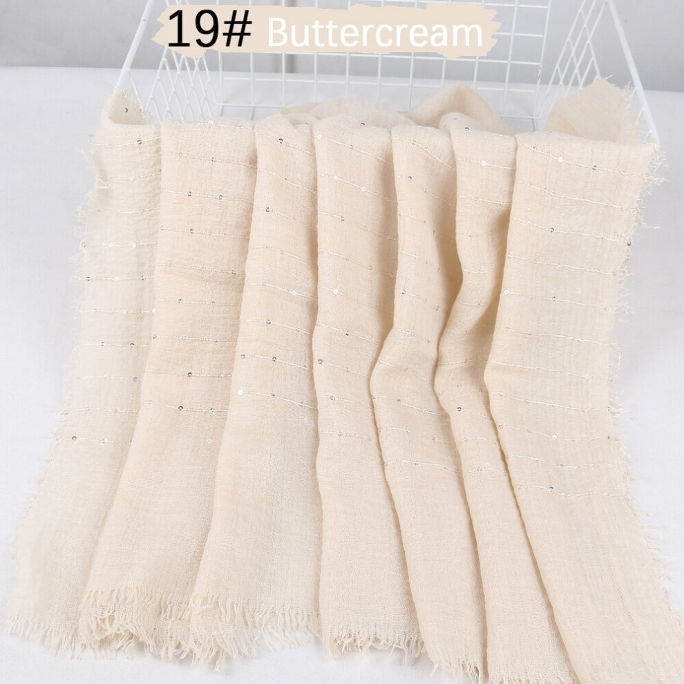 Arrival Sequin decoration Crinkle Crimp ripped cotton turban hijab with glitter lace lines women's head scarf wrinkle shawl-image-OPC-PBQG5MM-NEW